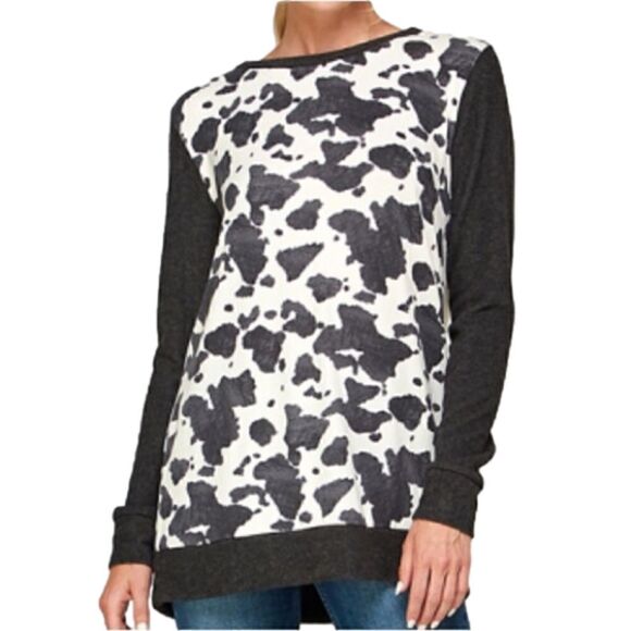 NEW Animal Print Knit Top in Dark Grey Heather/White Women’s Large - Picture 1 of 7